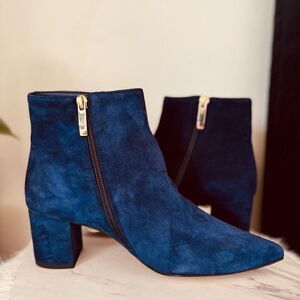 L'AGENCE Jeanne Block Heel Suede Velvet Bootie, Size 8 (Euro 38), Blue, NWT
